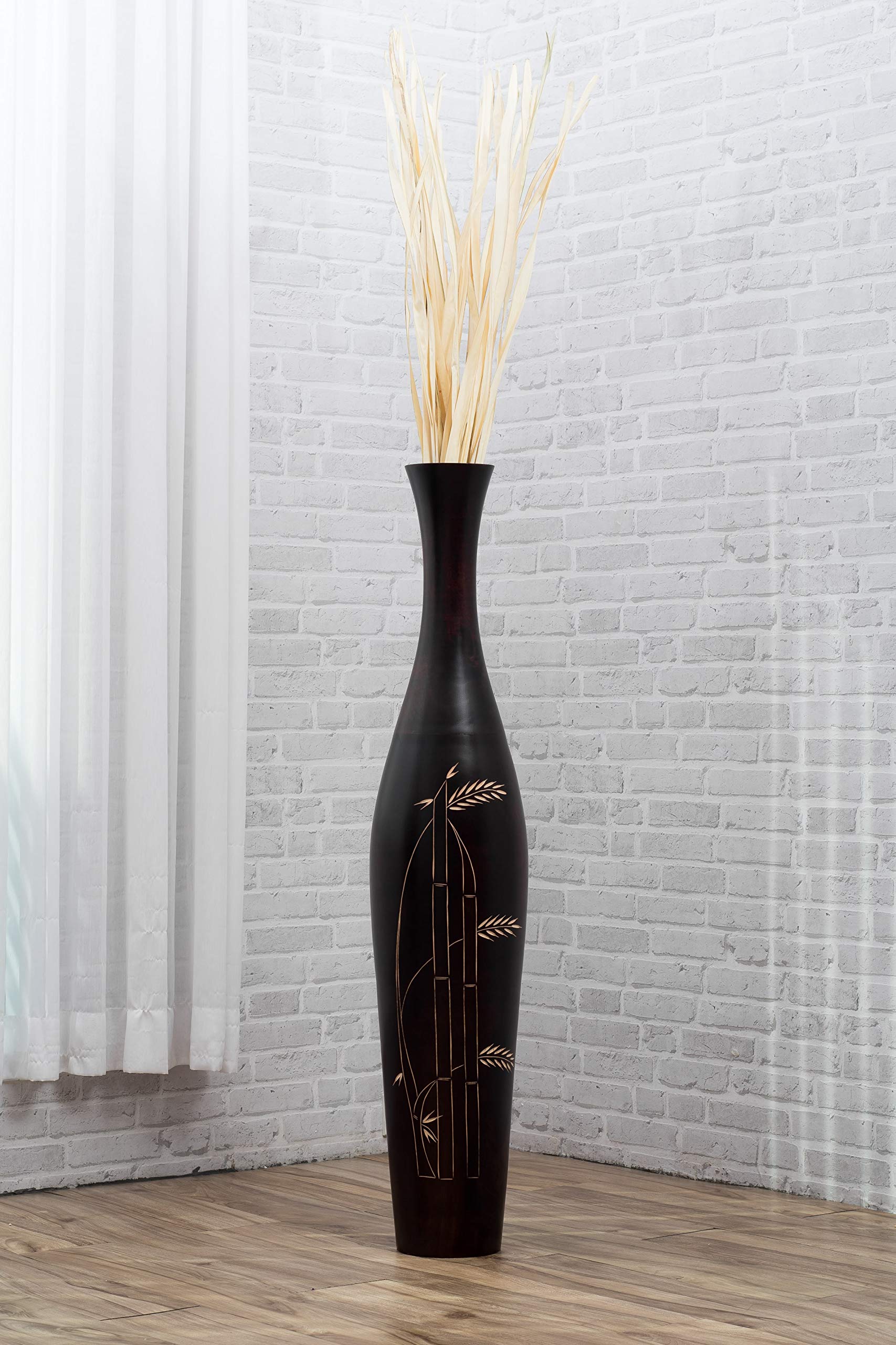 Leewadee 43 Inch Large Brown Wooden Floor Vase - Farmhouse Decor for Fake Plants, Pampas Grass & Home Decor | Perfect for Living Room, Entryway & Wedding Centerpieces
