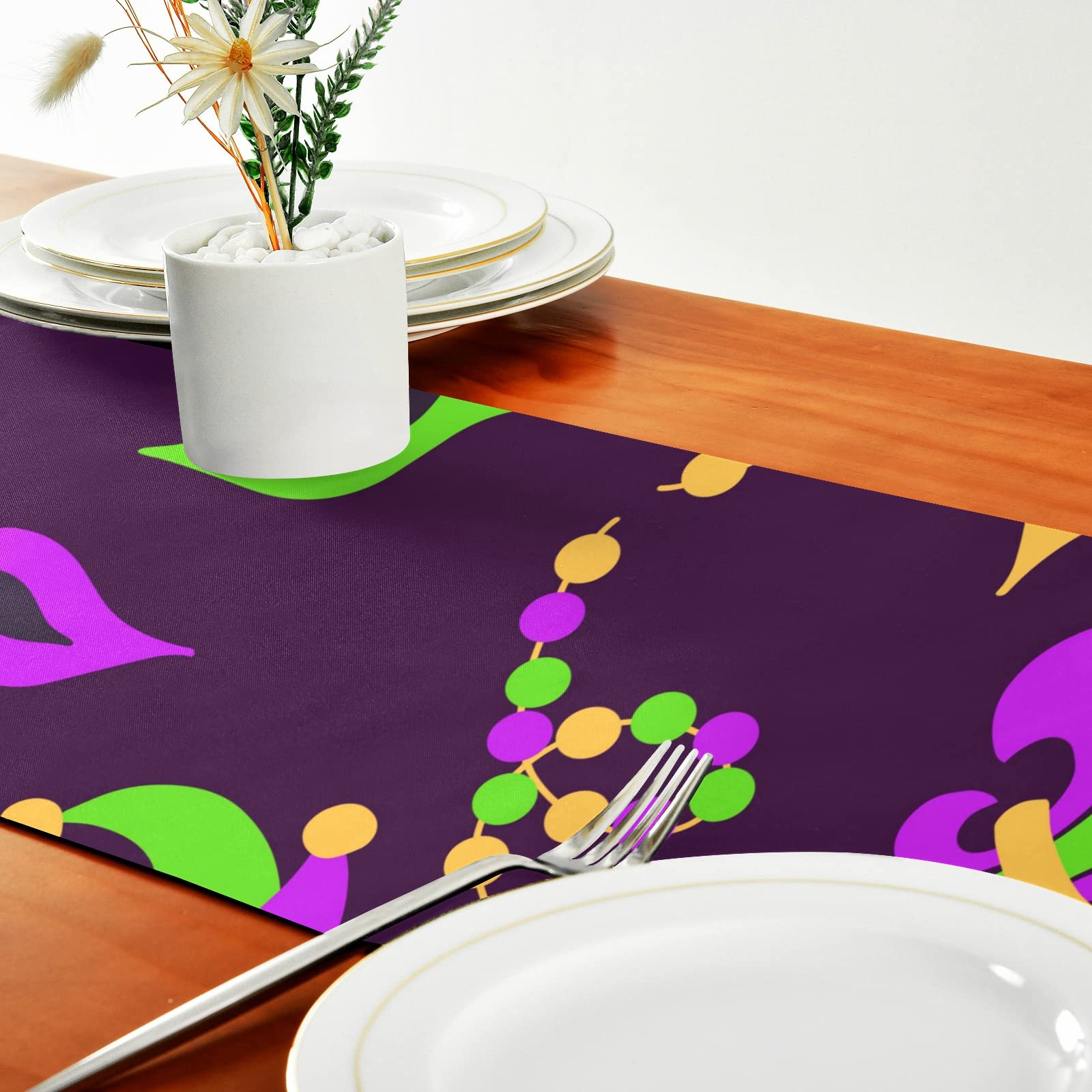 Emelivor 108-inch Mardi Gras Hats & Lilies Table Runner - Elegant Dining Table Decor for Christmas, Fall, Farmhouse Kitchen | Perfect for Holiday Parties, Buffets & Dining Room Centerpieces