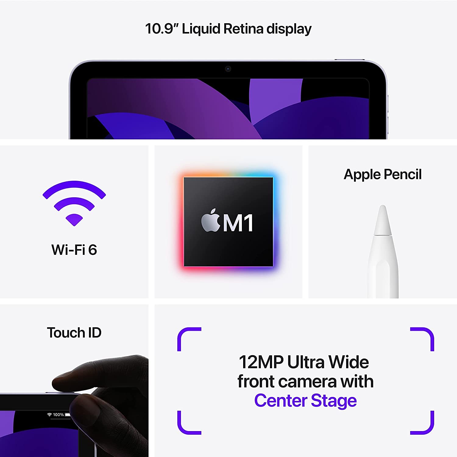 Refurbished Apple iPad Air 10.9-inch (5th Gen, 2022) - 64GB Wi-Fi Tablet in Purple | Perfect for Work, Study & Entertainment