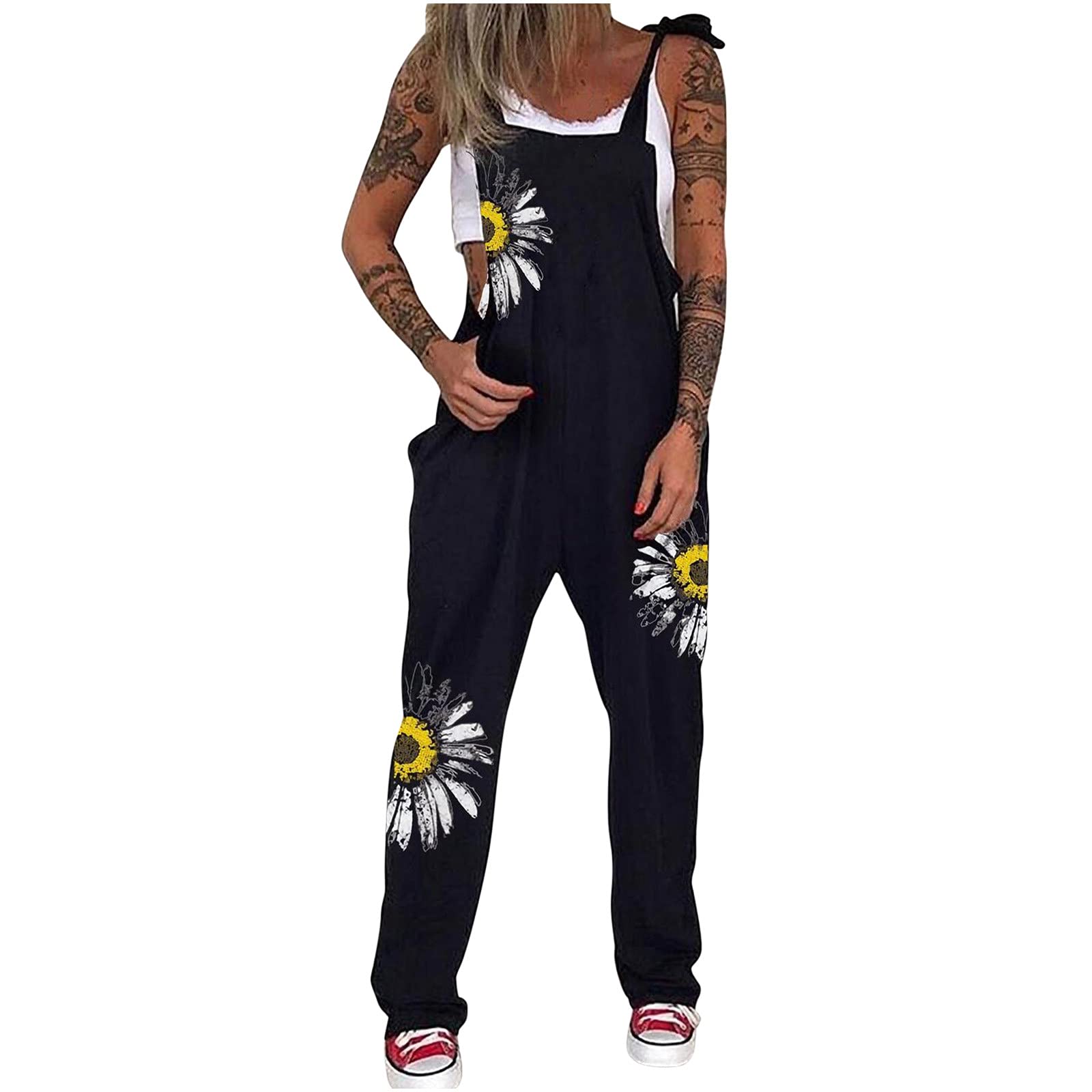 Plus Size Women's Casual Baggy Overalls Jumpsuit - Loose Fit Wide Leg Button Front Bib Denim Overalls for Work, Gardening & Everyday Wear