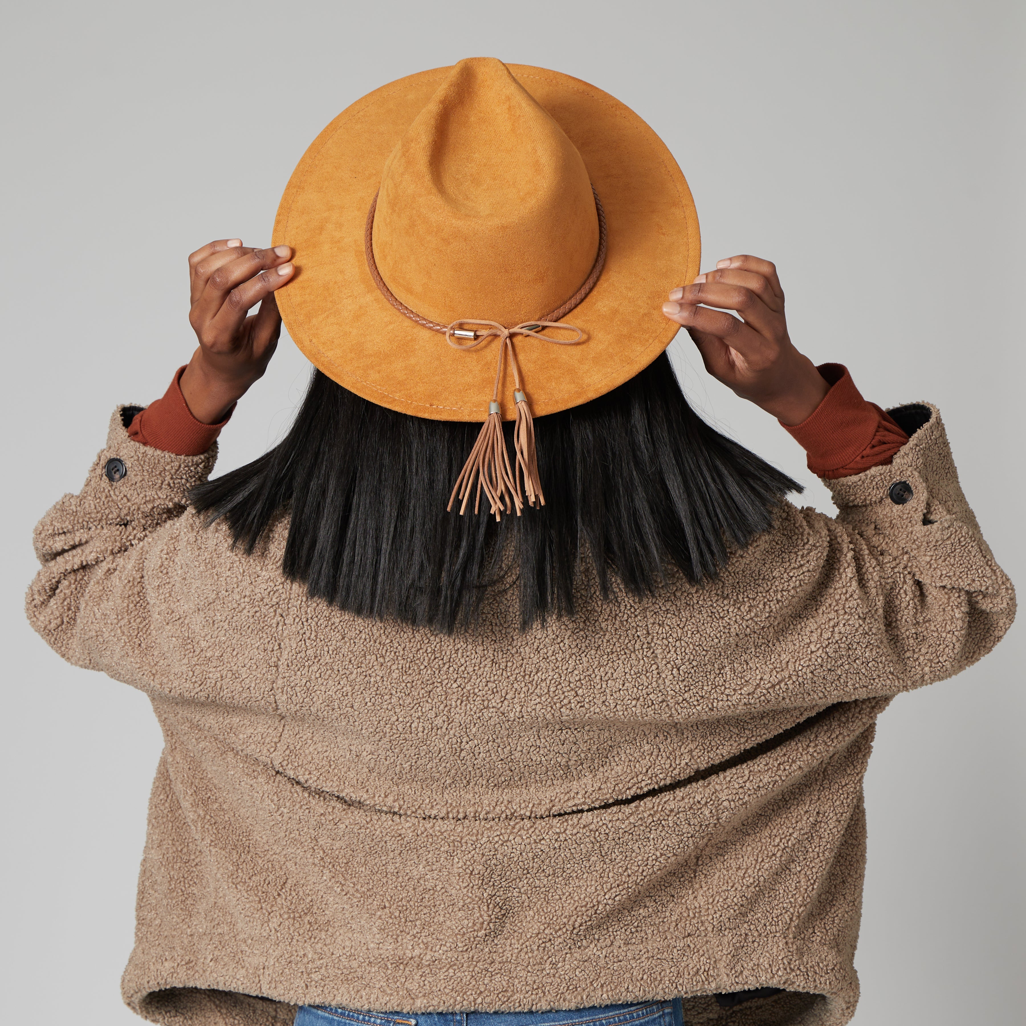 Stylish Faux Suede Fedora Hat with Tassel Back Bow - Women's Fashion Accessory for Parties, Weddings & Outdoor Events