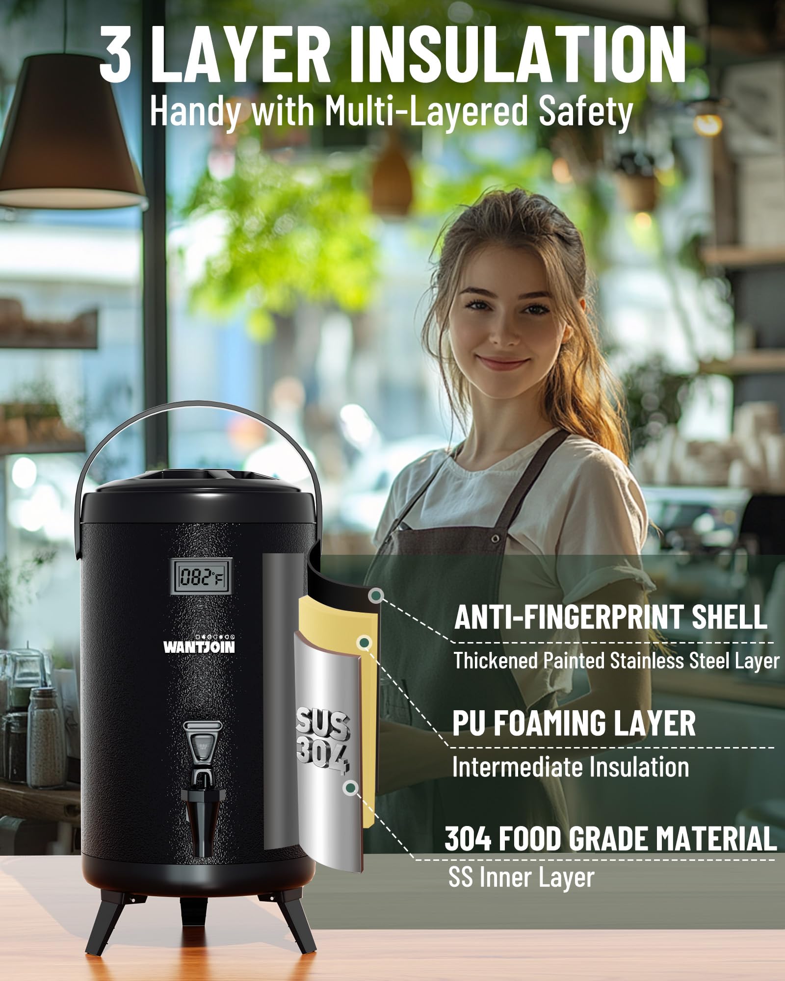 WantJoin 2-Pack 12L/3.2Gal Insulated Stainless Steel Beverage Dispenser - Hot & Cold Thermal Drink Dispenser for Coffee, Tea, Milk, Juice - Perfect for Parties, Events, Catering & Office Use