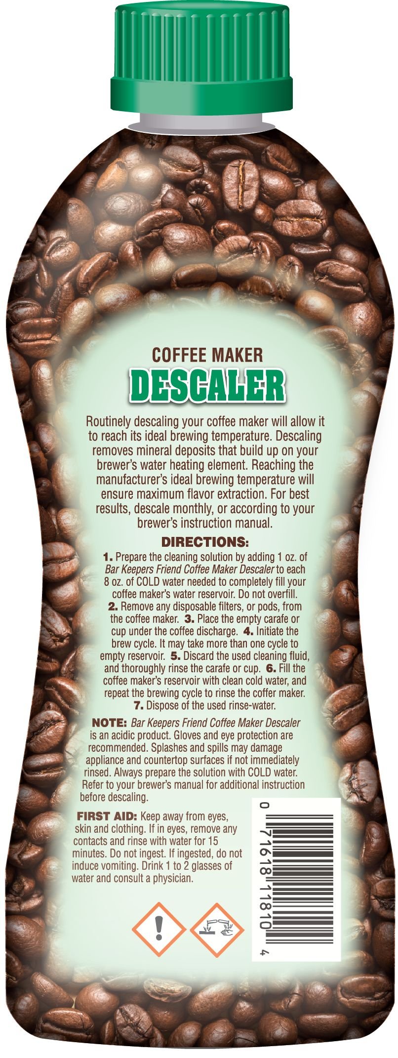 Bar Keepers Friend Coffee Maker Descaler (12 oz) - Removes Mineral Deposits & Limescale from Espresso, Drip & Single-Serve Coffee Machines - Perfect for Keurig, Nespresso & Automatic Coffee Makers - Keep Your Coffee Tasting Fresh & Extend Appliance Life