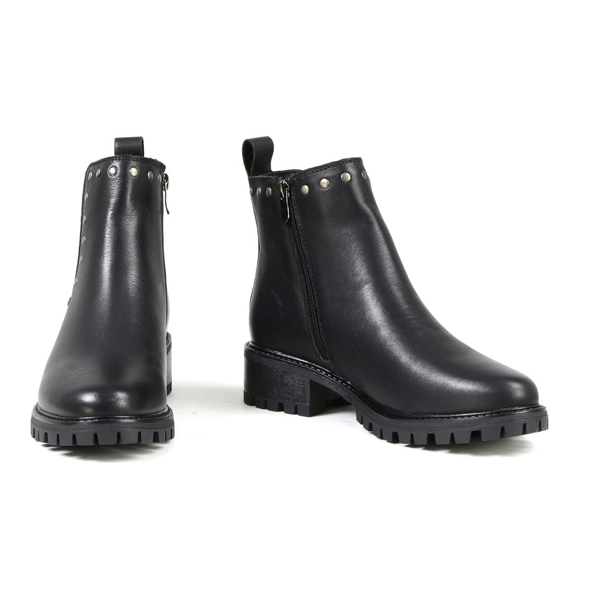 Milwaukee MBL9457 Women's Black Leather Ankle Boots with Rivets - Fashion Booties for Casual Wear & Night Out - Size 8
