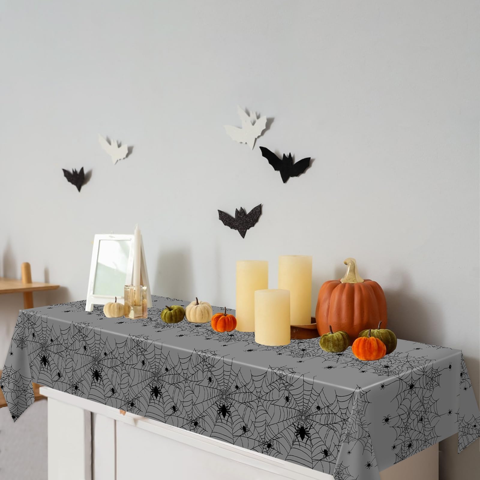 2 Pack Gray Spider Web Halloween Tablecloth - 54 x 108 Inch Disposable Plastic Table Cover for Halloween Party Decor, Scary Themed Party Supplies | Perfect for Dining Tables, Buffet Tables & Spooky Home Decorations