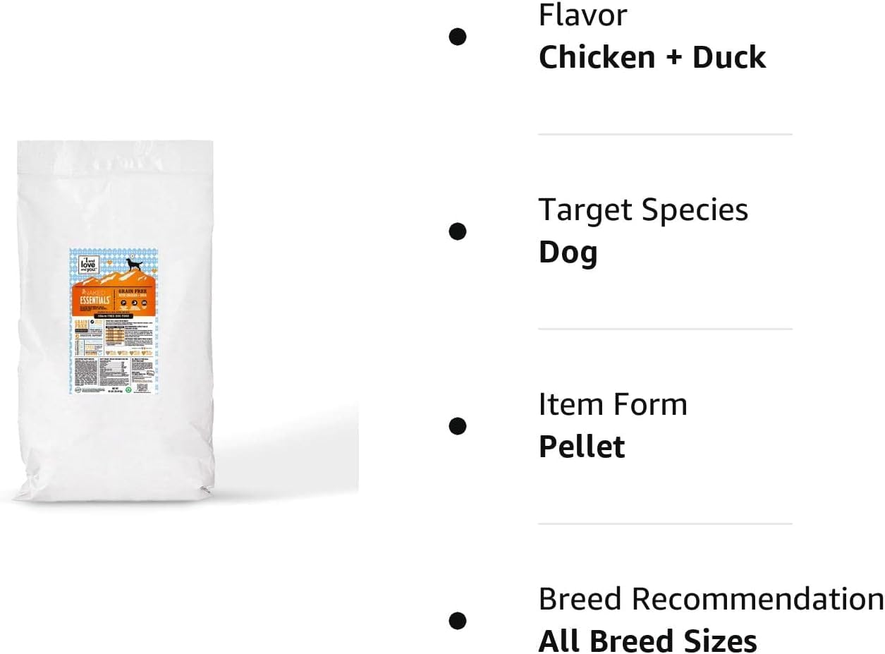 Grain-Free Chicken & Duck Dry Dog Food by I and Love and You - Naked Essentials, 40 lb Bag for Large Breeds - Perfect for Sensitive Stomachs & Allergies