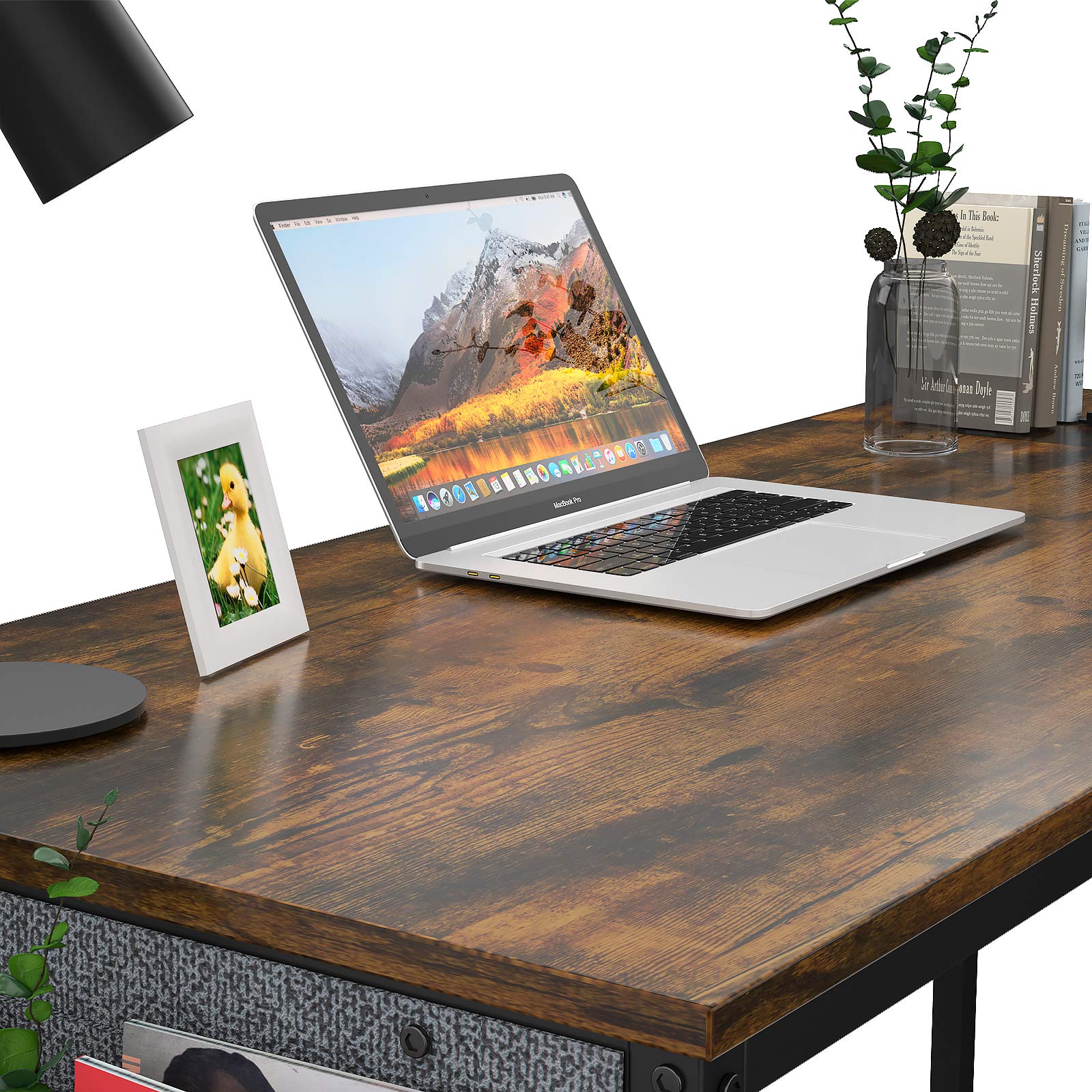 HomVent 47 Inch Modern Computer Desk - Home Office Writing Study Table with Storage Bag, Waterproof & Durable (Brown) - Perfect for Small Spaces, Work from Home, Online Classes & Gaming Setup