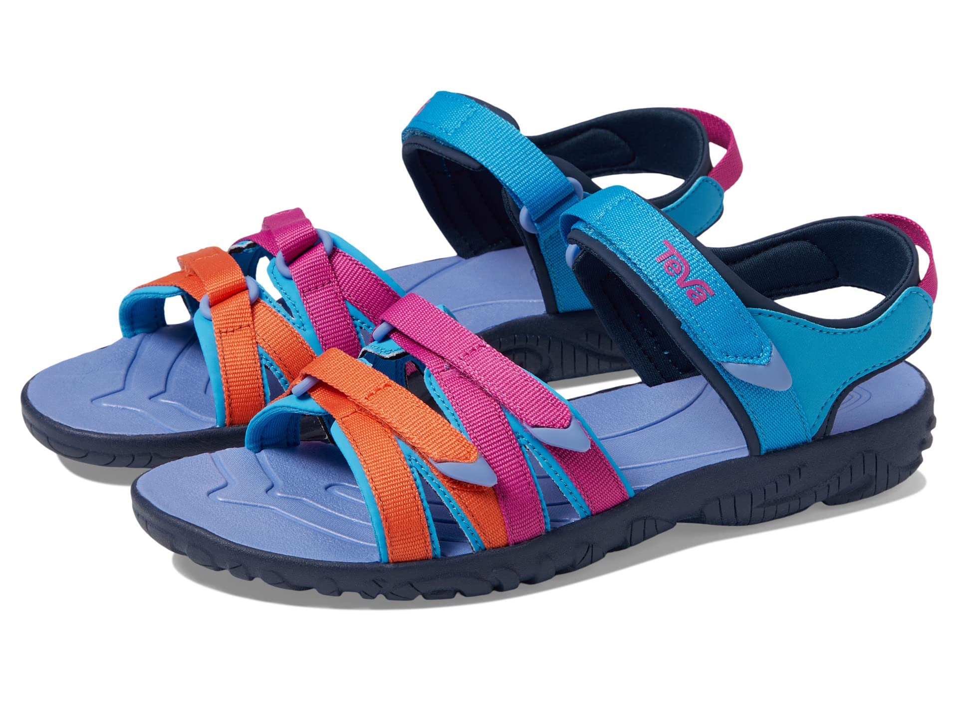 Teva Girls Tirra Sandal - Blue Rose Multi Color Adjustable Strap Water Shoes for Kids Size 4 Big Kid - Perfect for Beach, Pool, and Outdoor Adventures