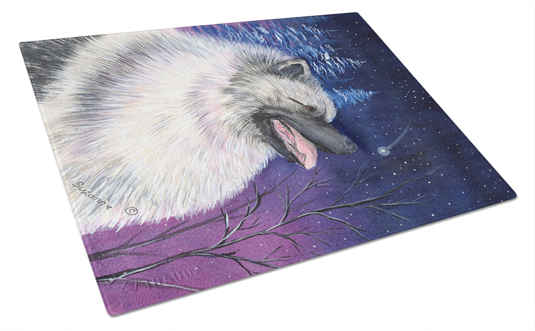 Starry Night Keeshond Tempered Glass Cutting Board - Large Decorative Kitchen Chopping & Serving Board (15