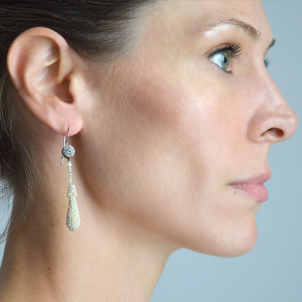 Victorian Style Sterling Silver Teardrop Earrings with Natural Pavé Seed Pearls – Elegant Vintage Jewelry for Weddings, Parties & Special Occasions