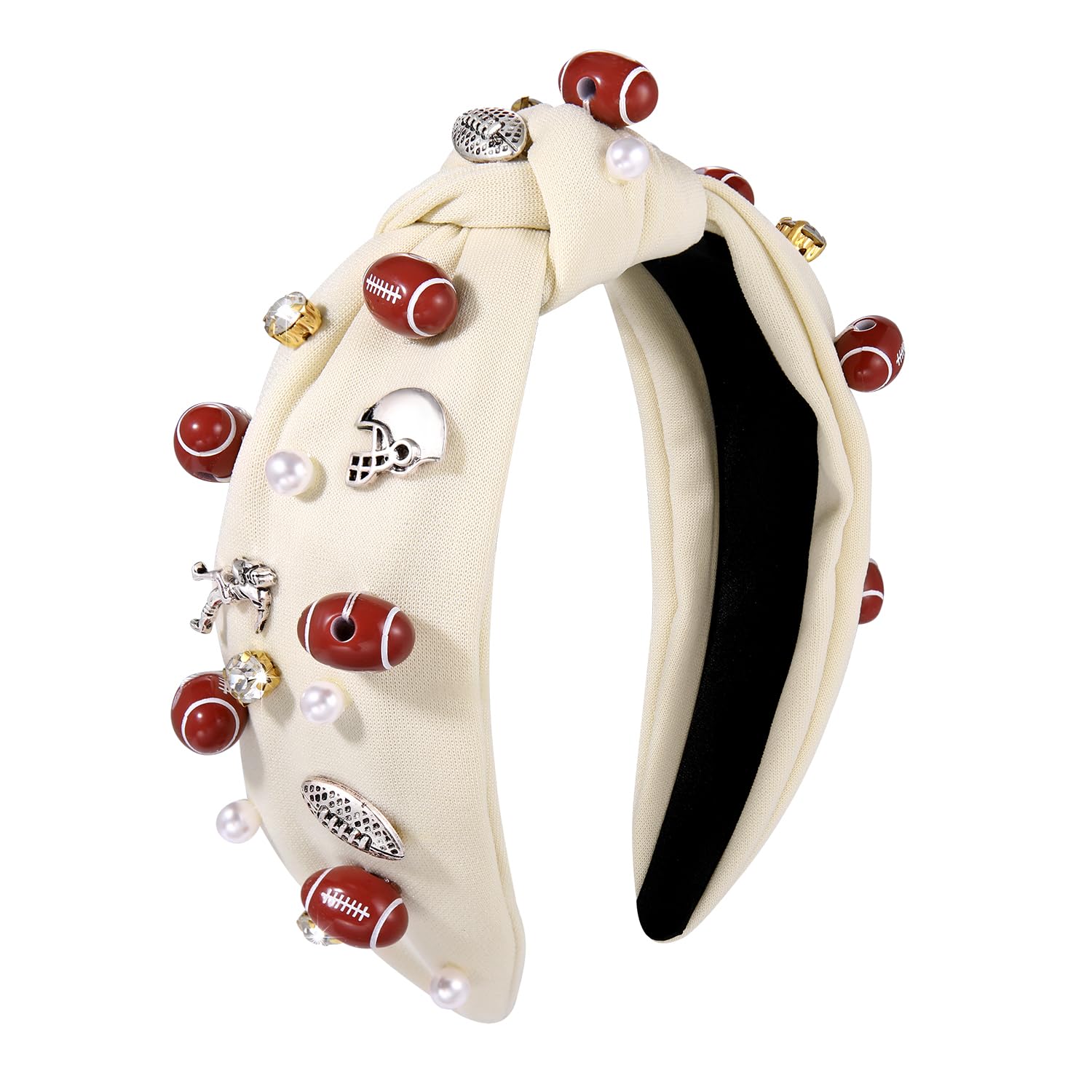 **Women's Rhinestone Football Headband - Pearl & Crystal Jeweled Knotted Hair Accessory for Game Day, Sports Events & Gifts**    *Use Cases: Perfect for football games, tailgate parties, sports events, or as a stylish gift for female fans.*
