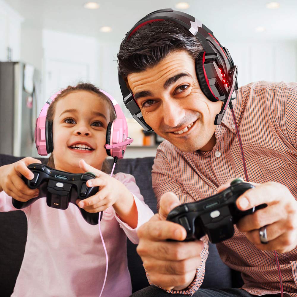 BENGOO Stereo Pro Gaming Headset with Noise Cancelling Mic - Compatible with PS4, PC, Xbox One, Laptop & Mac | Over-Ear Headphones with LED Lights, Bass Surround & Memory Foam Earmuffs | Perfect for Gaming, Streaming & Online Meetings