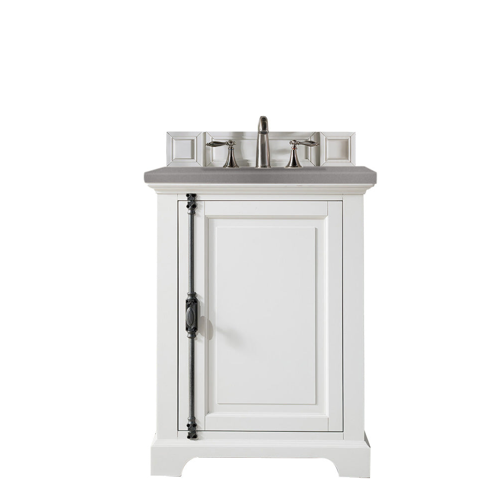 Providence 26 Inch Single Bathroom Vanity Cabinet with 3CM Grey Expo Quartz Countertop - Bright White Finish for Modern Bathroom Remodeling & Home Upgrade