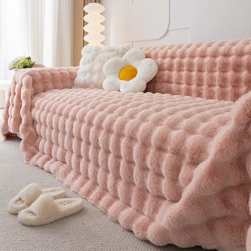 Luxury Aria Faux Rabbit Fur Sofa Cover Blanket - Soft & Warm Throw for Couch, Bed, Chair - Perfect for Winter Home Decor & Cozy Living Room