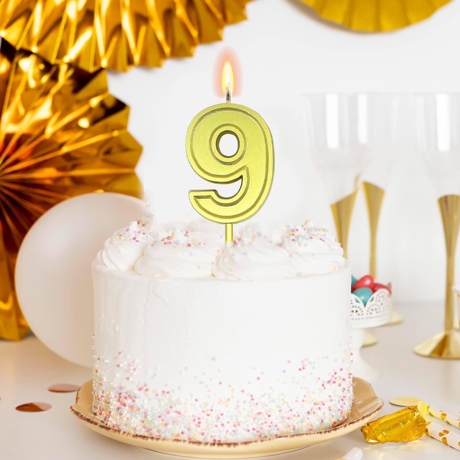 4 Gold Number Birthday Candles for Cake Decorating - Elegant Wedding Party Cake Toppers, Anniversary & Celebration Supplies