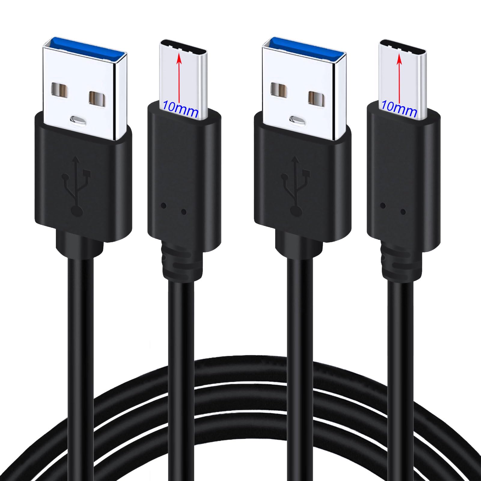 10mm Extended Tip USB-C to USB 3.0 Cable (2 Pack, 1M) - Compatible with iPhone 16 Pro Max/15 Plus, Galaxy S25/S24/S23, Pixel 9/8 & More - Perfect for Rugged Cases, Tablets & Fast Charging - Durable Long Tip Type C Cable for Home, Office & Travel Use