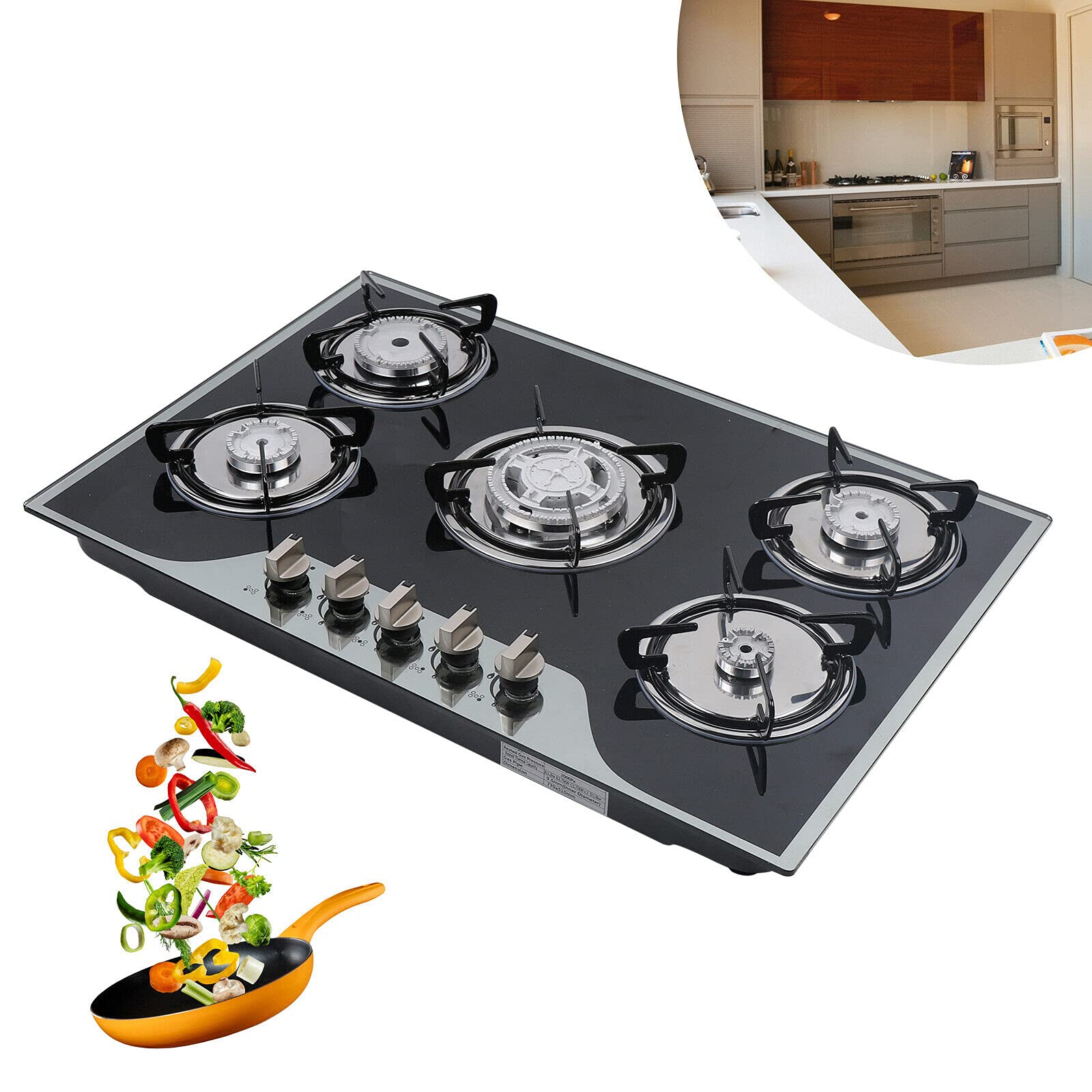 5 Burner Built-in Gas Cooktop - NG/LPG Convertible Gas Stove (30.3 Inch) for Professional Kitchen & Home Cooking - Perfect for Restaurants, Catering & Large Family Meals