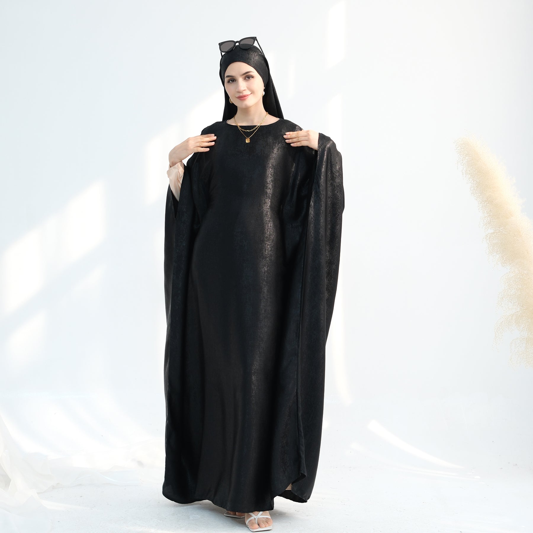 Linora Shimmer Butterfly Abaya - Elegant Black Islamic Dress for Women | Perfect for Prayer, Eid, Wedding & Special Occasions