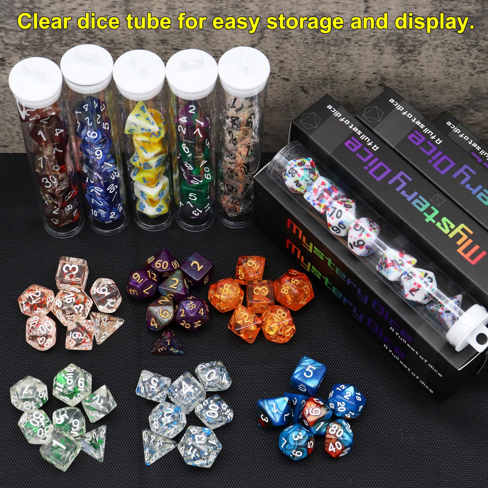 Haxtec 7-Piece Polyhedral Dice Set for Dungeons & Dragons - Random Style DND Dice with Display Case - Perfect for Tabletop RPG Games, DND Gifts & Blind Box Collectors