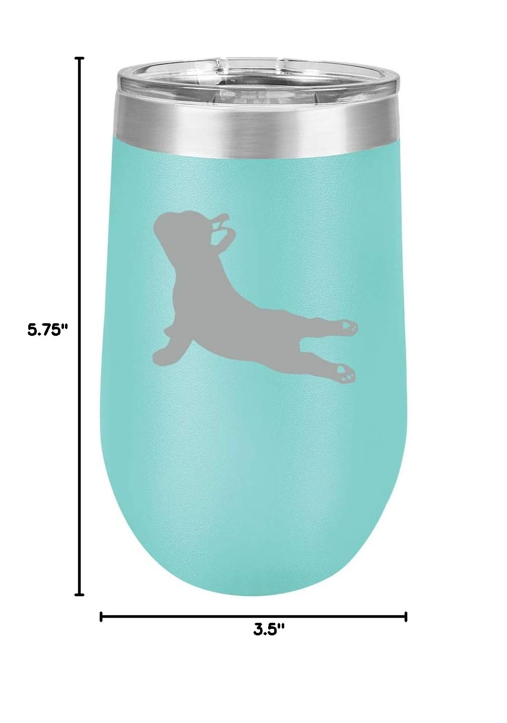 16 oz Double Wall Vacuum Insulated Stainless Steel Wine Tumbler - Stemless Coffee Travel Mug with Lid & Leakproof Design - Cute French Bulldog Yoga Print (Teal) - Perfect for Hot/Cold Drinks, Office, Gym, Camping & Outdoor Activities