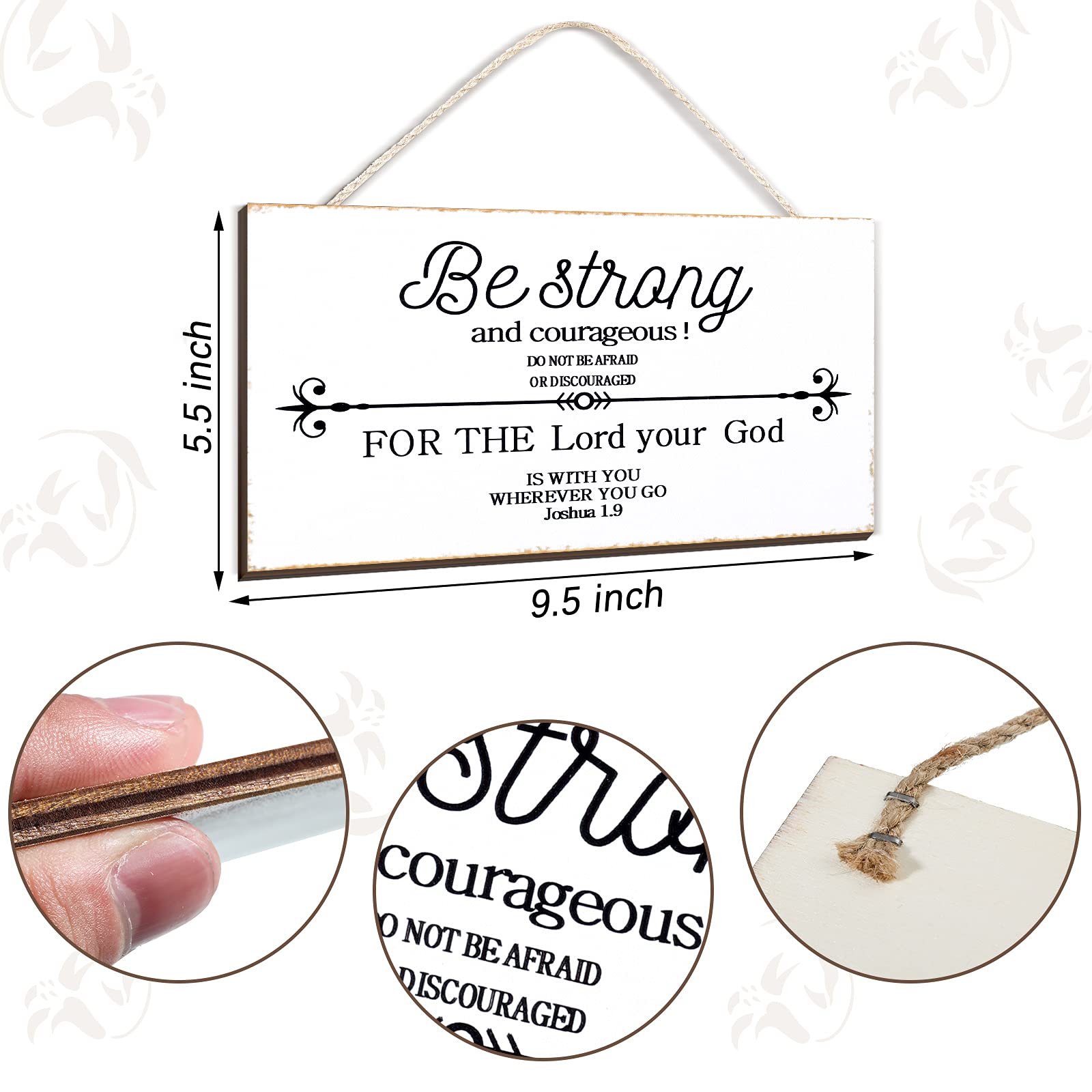 Farmhouse Style Wood Wall Sign - Be Strong and Courageous Bible Verse Art Decor (9.5 x 5.5 Inch) - Perfect for Christian Home, Office & Church Decorations