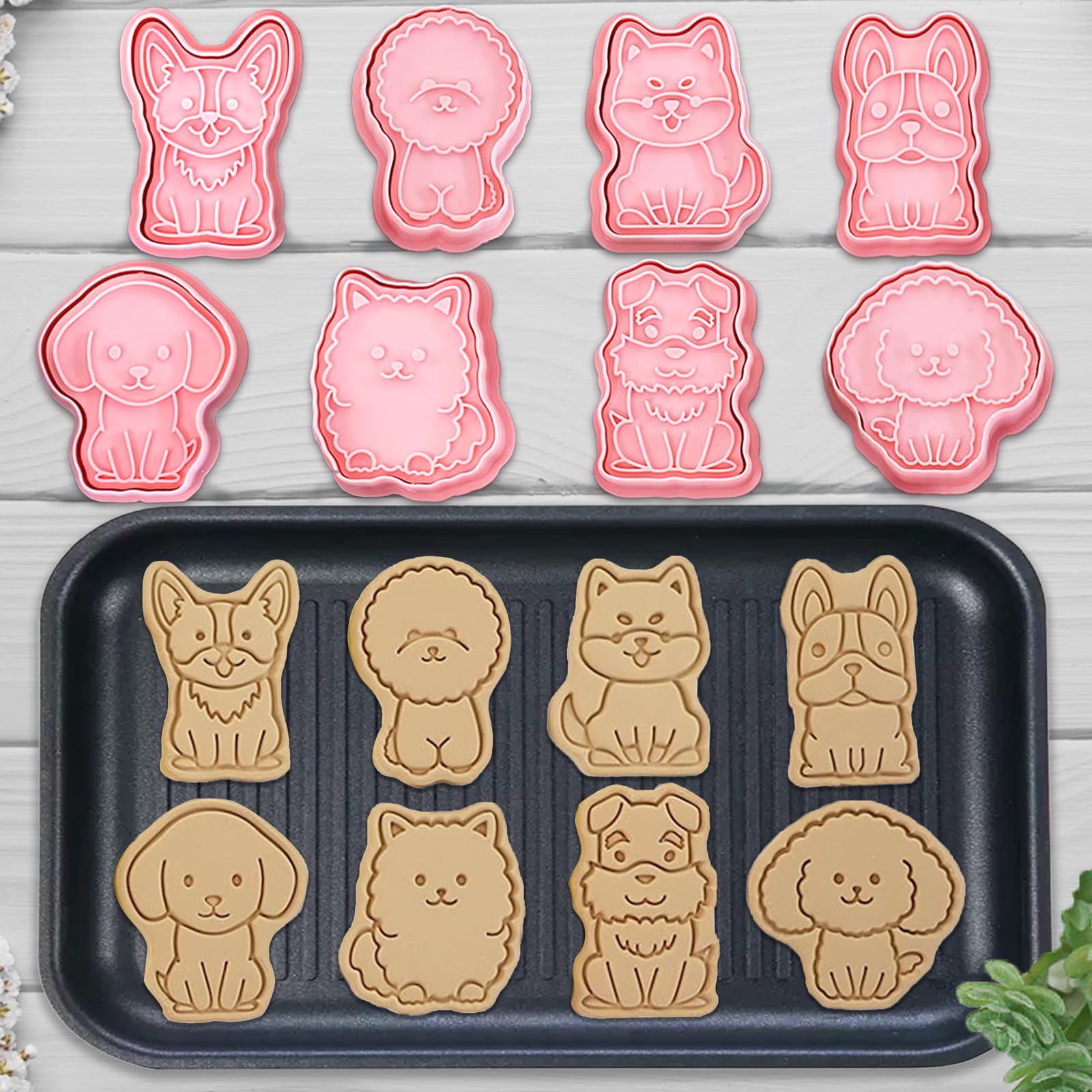 8-Piece 3D Dog Cookie Cutter Set - Puppy Shaped Baking Molds for Cookies, Cupcakes, Pancakes & Pastries | Perfect for Dog Birthday Parties, Pet-Themed Baking & Holiday Decorations