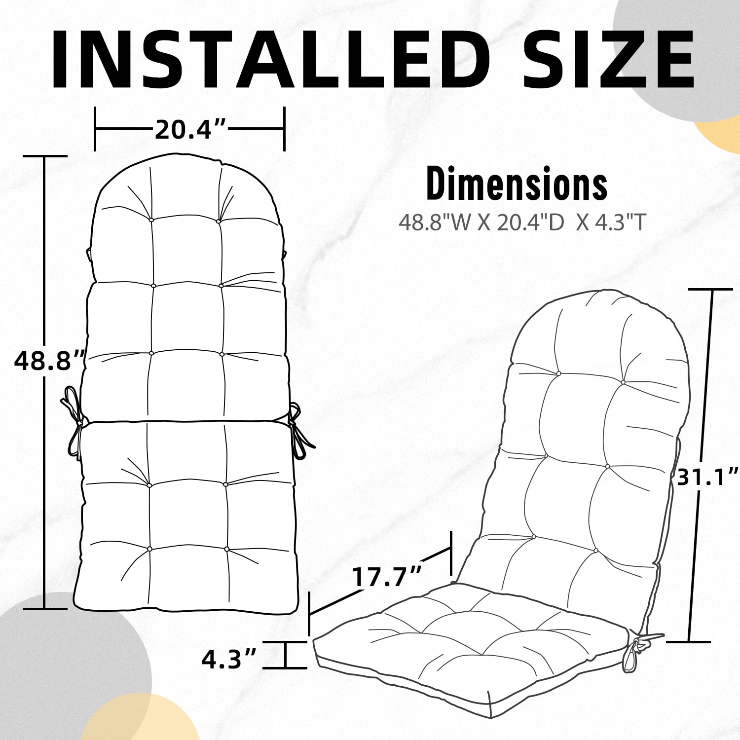 FILUXE Adirondack & Rocking Chair Cushion Set of 2 - Waterproof High Back Patio Cushions with Ties, Fade-Resistant All-Weather Outdoor Pillows for Garden, Deck, Porch (Gray) - Perfect for Relaxing in Your Backyard or on the Patio