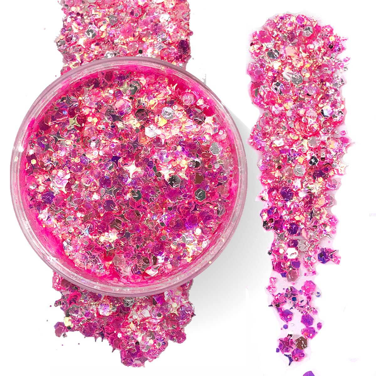 Electric Bliss Beauty Neon Pink Holographic Body Glitter Gel - Vegan, Cruelty-Free Makeup for Face, Body & Hair - Perfect for Festivals, Raves & Cosplay