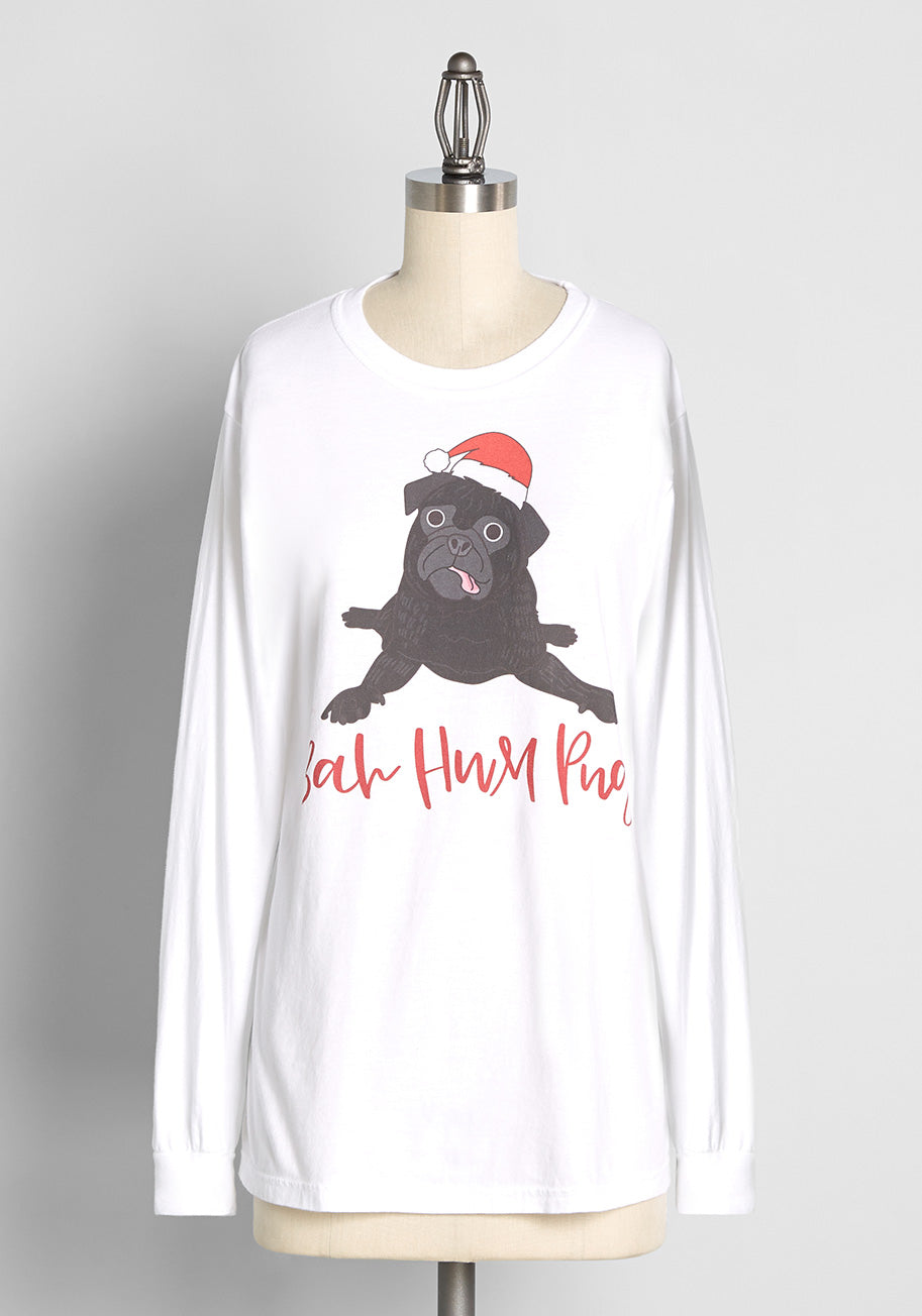 Merry Puggin' Christmas Long Sleeve Graphic Tee - Funny Dog Lover Holiday Shirt for Women & Men - Perfect for Christmas Parties & Family Gatherings