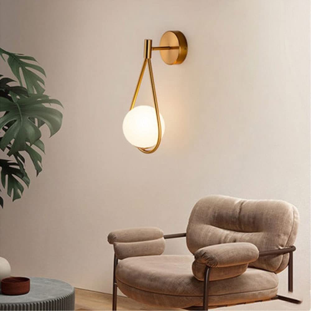 E27 LED Wall Lamp - Classic Metal & Glass Indoor Wall Light for Bedroom, Bathroom, Hallway - Dimmable Bracket Lighting Fixture (White) | Perfect for Ambient Lighting in Living Rooms & Staircases