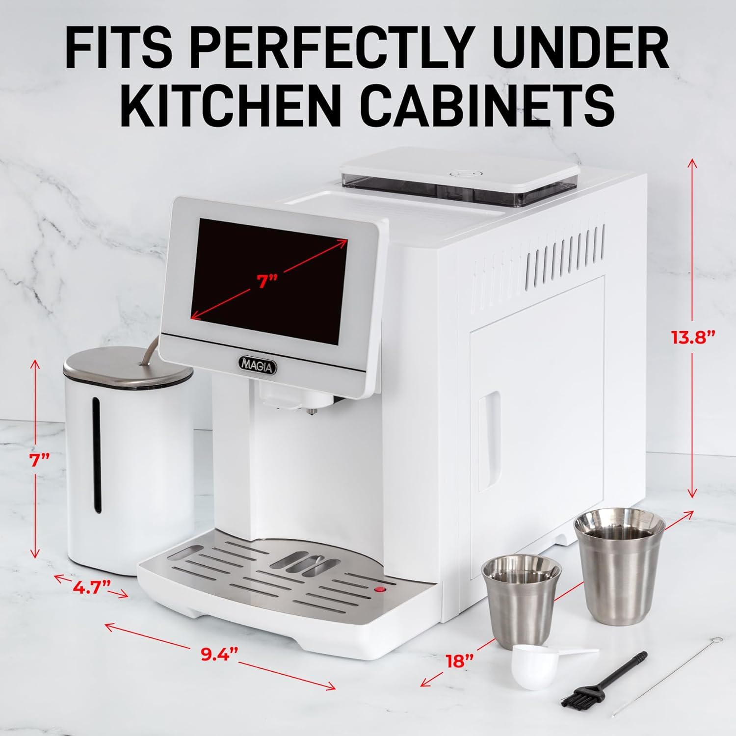 Zulay Magia Fully Automatic Espresso Machine with Built-in Grinder - 19 Customizable Coffee Options - Includes Insulated Milk Frother & Premium Espresso Cups - Auto-Cleaning System for Easy Maintenance - White (Perfect for Home Baristas & Office Coffee Stations)