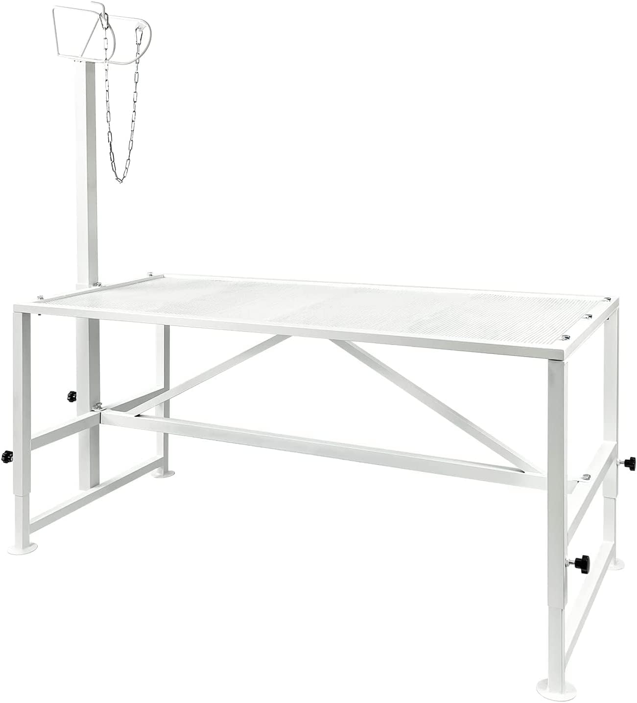 Adjustable Metal Goat Milking Stand for Sheep & Livestock - Heavy Duty Trimming & Shearing Stand with Height Adjustable Headpiece - Perfect for Dairy Goats, Sheep Grooming & Farm Use (White)