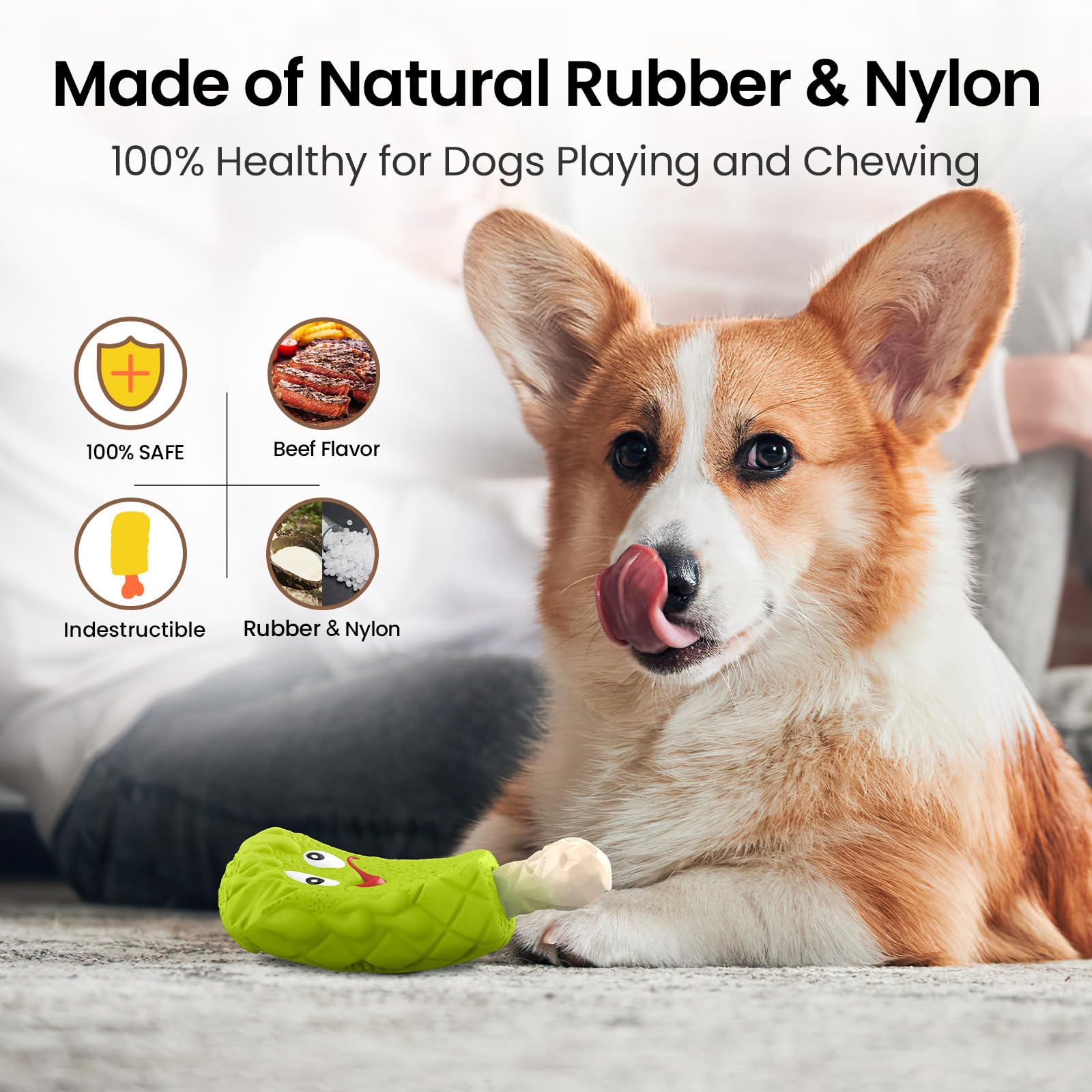 RUXAN Indestructible Dog Chew Toys for Aggressive Chewers - Durable Natural Rubber Interactive Treat Toy with Milk Flavor for Medium & Large Dogs - Perfect for Chewing, Chasing, Fetching & Playtime Training