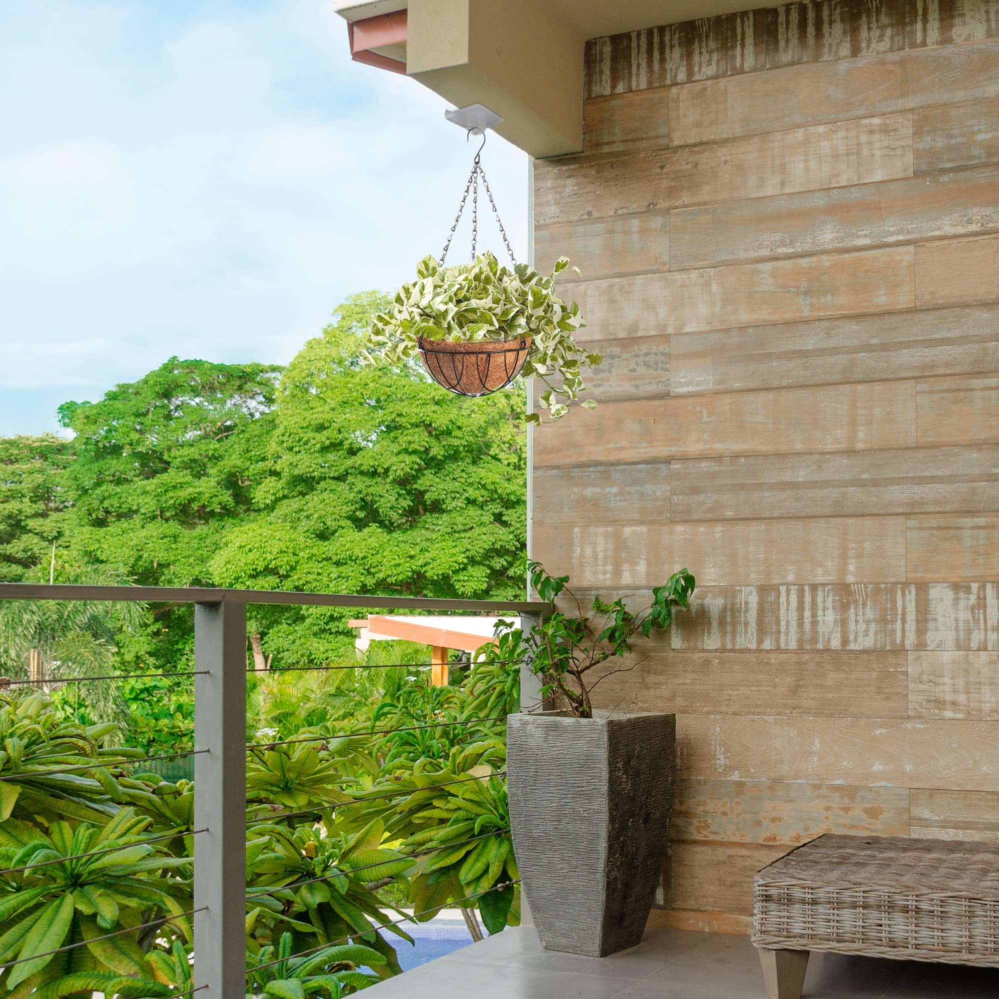 PALM NAKI 12 Inch Coconut Coir Hanging Metal Planter Set of 4 - Eco-Friendly Coco Coir Plant Pots with Rust-Proof Metal Hangers, Indoor/Outdoor Hanging Baskets for Plants - Perfect for Patio, Garden, Balcony & Home Decor
