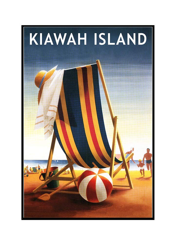 Kiawah Island South Carolina Beach Chair and Ball Framed Canvas Art Print (24x36) - Perfect for Coastal Decor, Living Room, Bedroom, or Office Wall Art