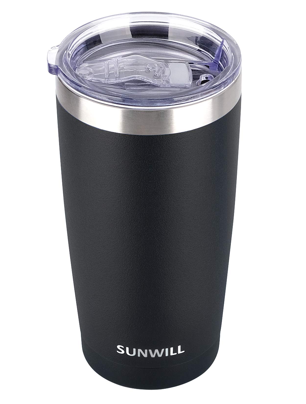 SUNWILL 20 oz Insulated Stainless Steel Travel Coffee Tumbler with Lid - Powder Coated Black - Leakproof Hot & Cold Mug for Camping, Office, Commute, and Outdoor Activities
