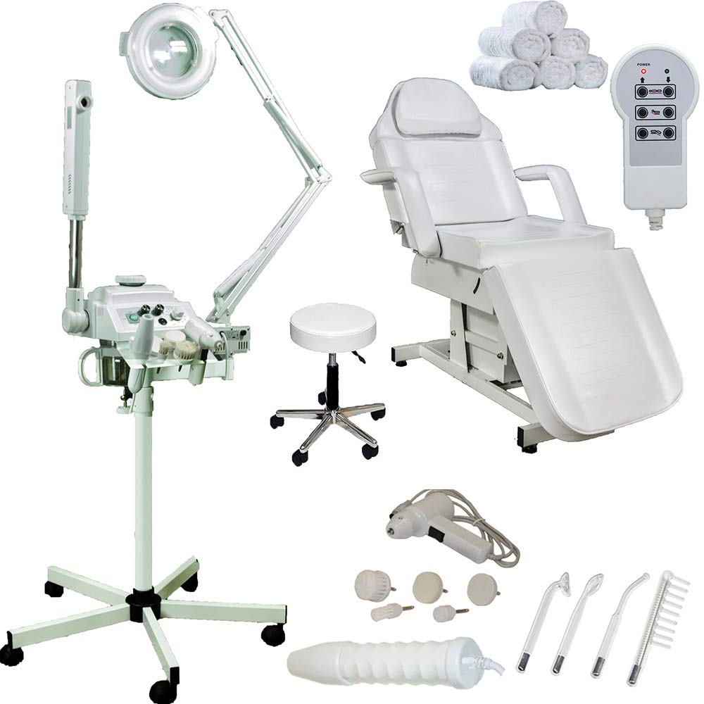 4 in 1 Professional Facial Steamer with High Frequency, Rotating Brush & Magnifying Lamp - Electric Facial Bed for Spa, Salon & Home Skincare Treatments