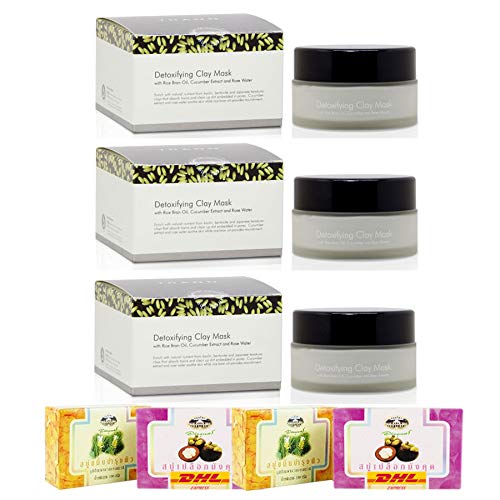 **Thann Detoxifying Clay Mask with Rice Bran Oil, Cucumber & Rose Extracts - 100g (Pack of 3) | Pore Minimizer, Youthful & Firm Skin | Free Tomato Facial Mask Included | Perfect for Spa Nights & Skincare Routines**