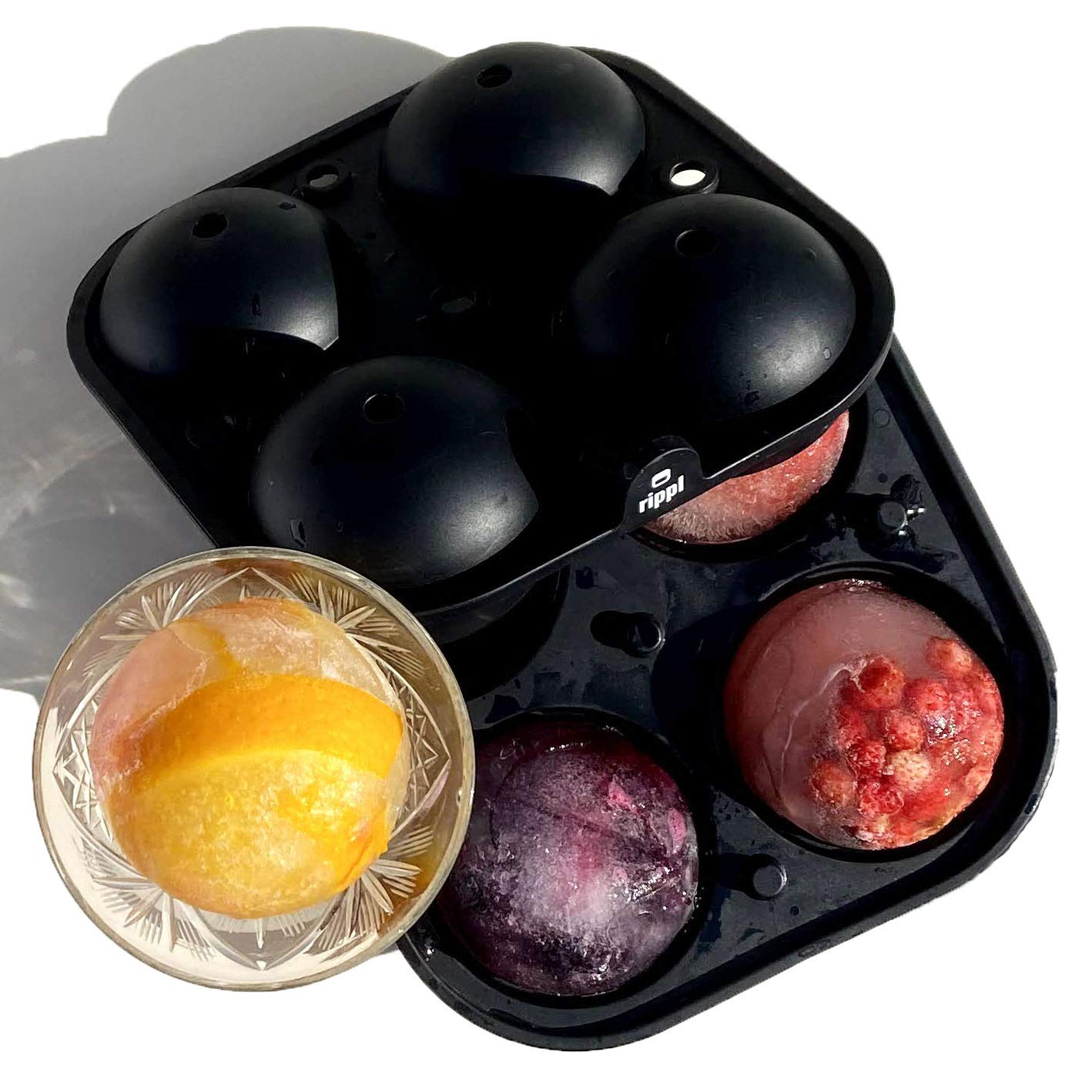 Premium Silicone Ice Sphere Tray - 4-Cavity Large Ice Ball Mold for Whiskey & Cocktails - Perfect for Bourbon, Scotch, and Chilled Drinks - BPA-Free & Easy Release - Black