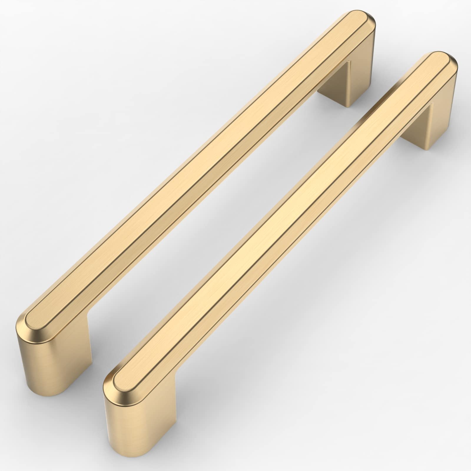 10 Pack Brushed Brass Cabinet Pulls - 5 Inch (128mm) Hole Centers, Zinc Alloy Kitchen Cabinet Handles for Drawers, Cupboards & Closets - Premium Gold Hardware for Modern Home & Office Furniture