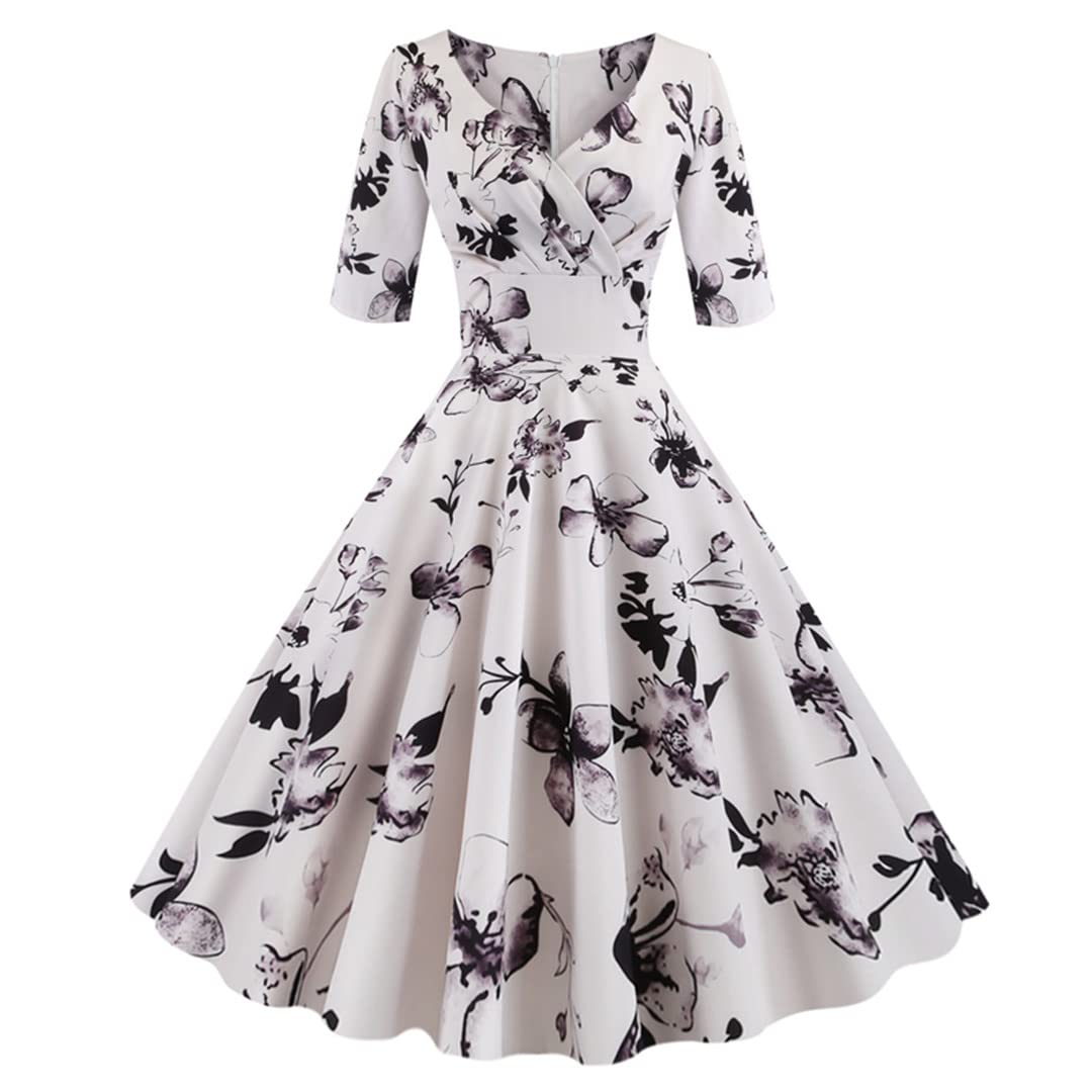 Vintage Wrap V-Neck Elegant Swing Dress for Women - Half Sleeve Party Dress for Autumn | Perfect for Cocktail Parties, Date Nights & Fall Weddings