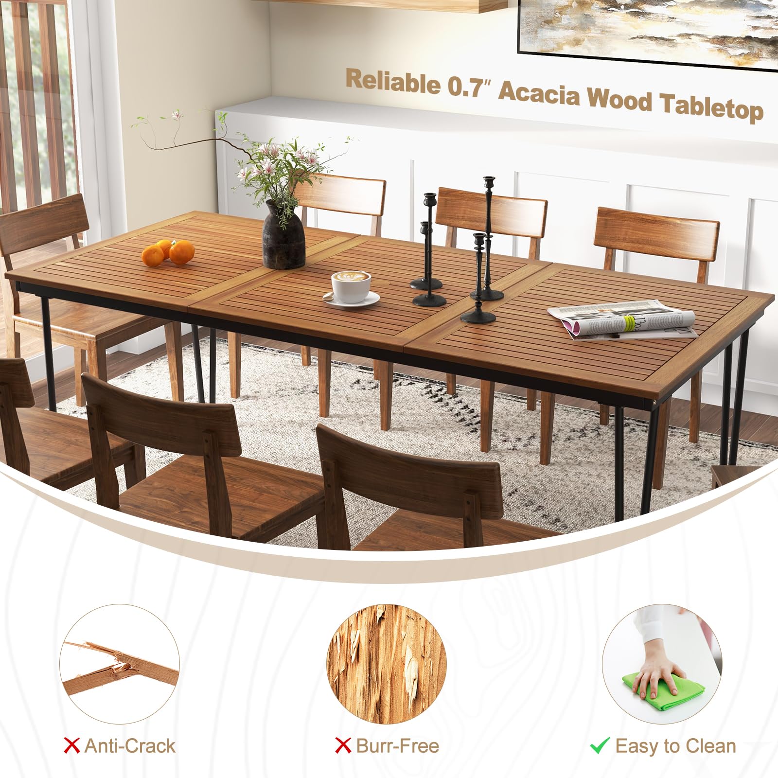 **Tangkula 79 Inch Outdoor Dining Table - 8-Person Patio Table with 1.9