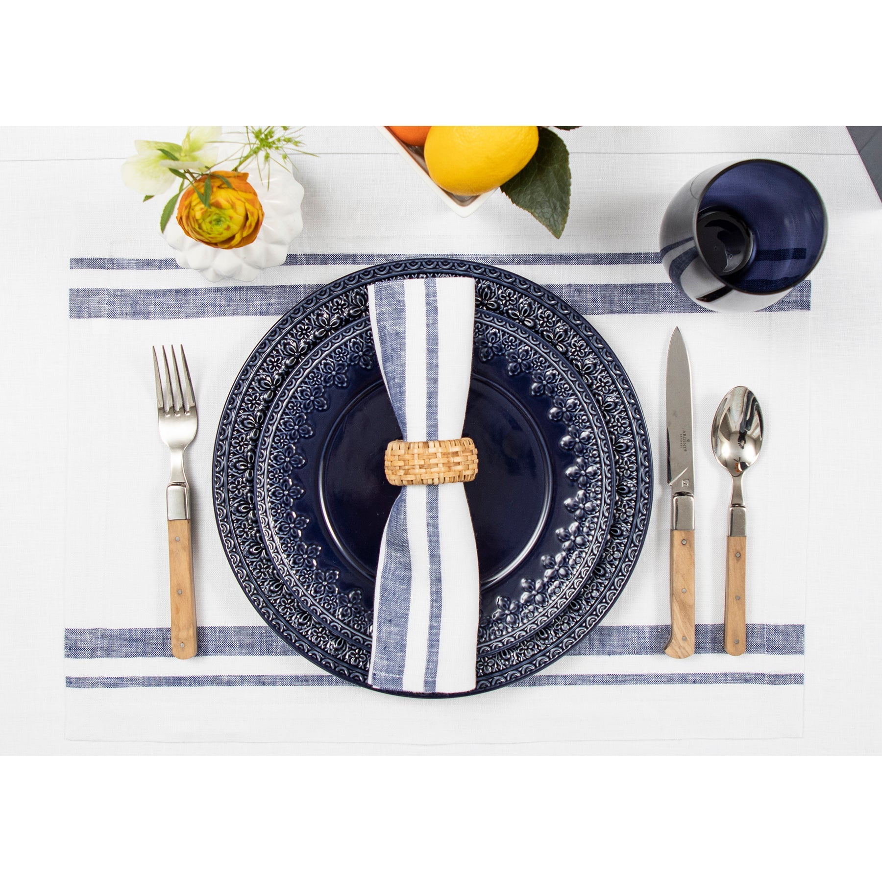 French Striped Placemats Set of 6 - Elegant Cotton Table Mats for Dining Room Decor - Perfect for Dinner Parties, Kitchen Tables & Home Decor