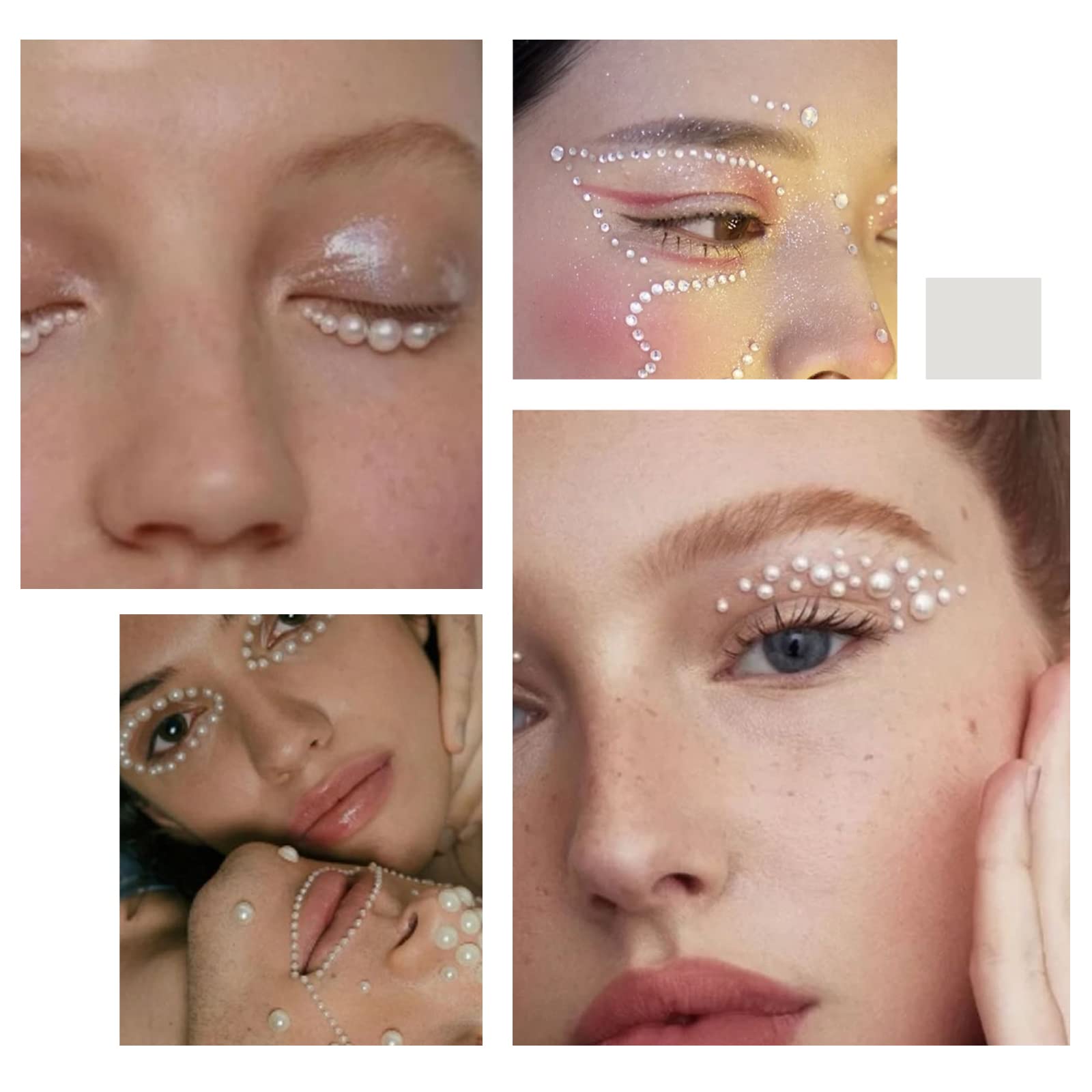 5 Sheets White Pearl 3D Self-Adhesive Rhinestone Stickers - 3mm/4mm/5mm/6mm Temporary Tattoo Gems for Nails, Face, Eyes & Body - Perfect for DIY Nail Art, Costume Makeup, Festival Outfits & Body Jewelry