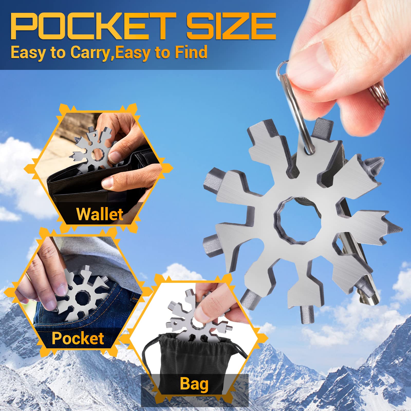 20-in-1 Snowflake Multitool Pocket Size Mini Gadget - Screwdriver, Wrench & Bottle Opener - Perfect Christmas Stocking Stuffer Gift for Men, Dad & Teens - Great for Camping, Hiking & Everyday Carry (EDC)