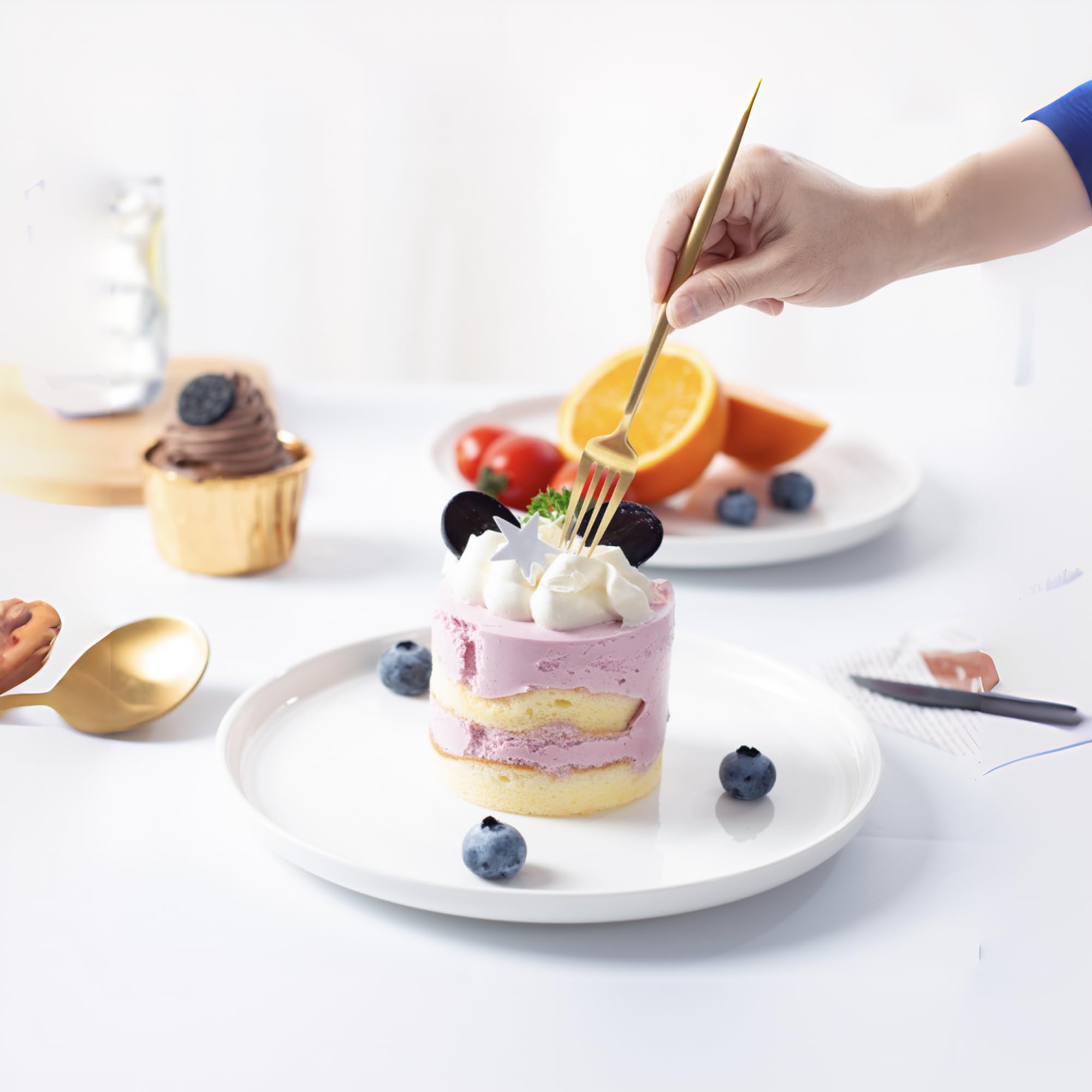 4-Pack White 6-Inch Small Ceramic Plates Set - Round Porcelain Appetizer & Dessert Plates with Lipped Edge for Cake, Snack, Bread - Perfect for Party Serving, Tea Time, and Home Dining
