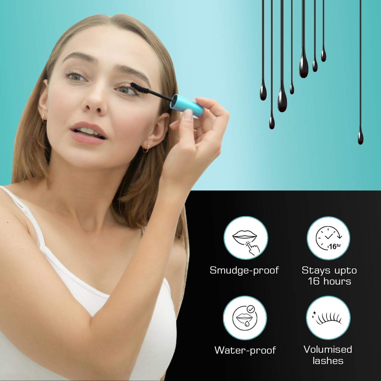 Volumizing Cat Eye Waterproof Mascara - Smudgeproof & Long Lasting | Extreme Black Helical Brush for Clump-Free Lashes | Lightweight Buildable Formula (10g) | Perfect for Night Out, Date Night & Special Occasions