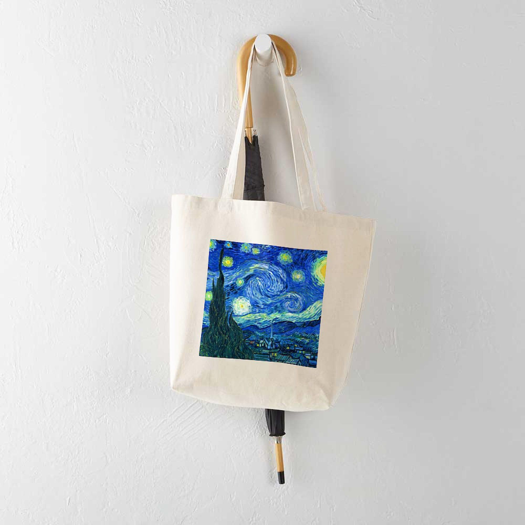 Van Gogh Starry Night Tote Bag - Eco-Friendly Canvas Reusable Shopping Bag for Groceries, Beach & Daily Use