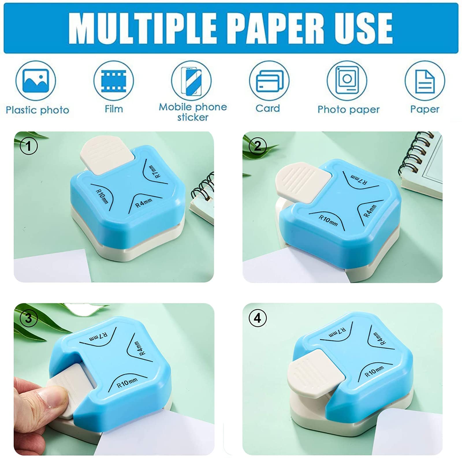3-in-1 Corner Rounder Punch (R4mm/R7mm/R10mm) - Paper Corner Cutter for Scrapbooking, Card Making & Craft Projects - Perfect for DIY Invitations, Photo Albums & Paper Crafts
