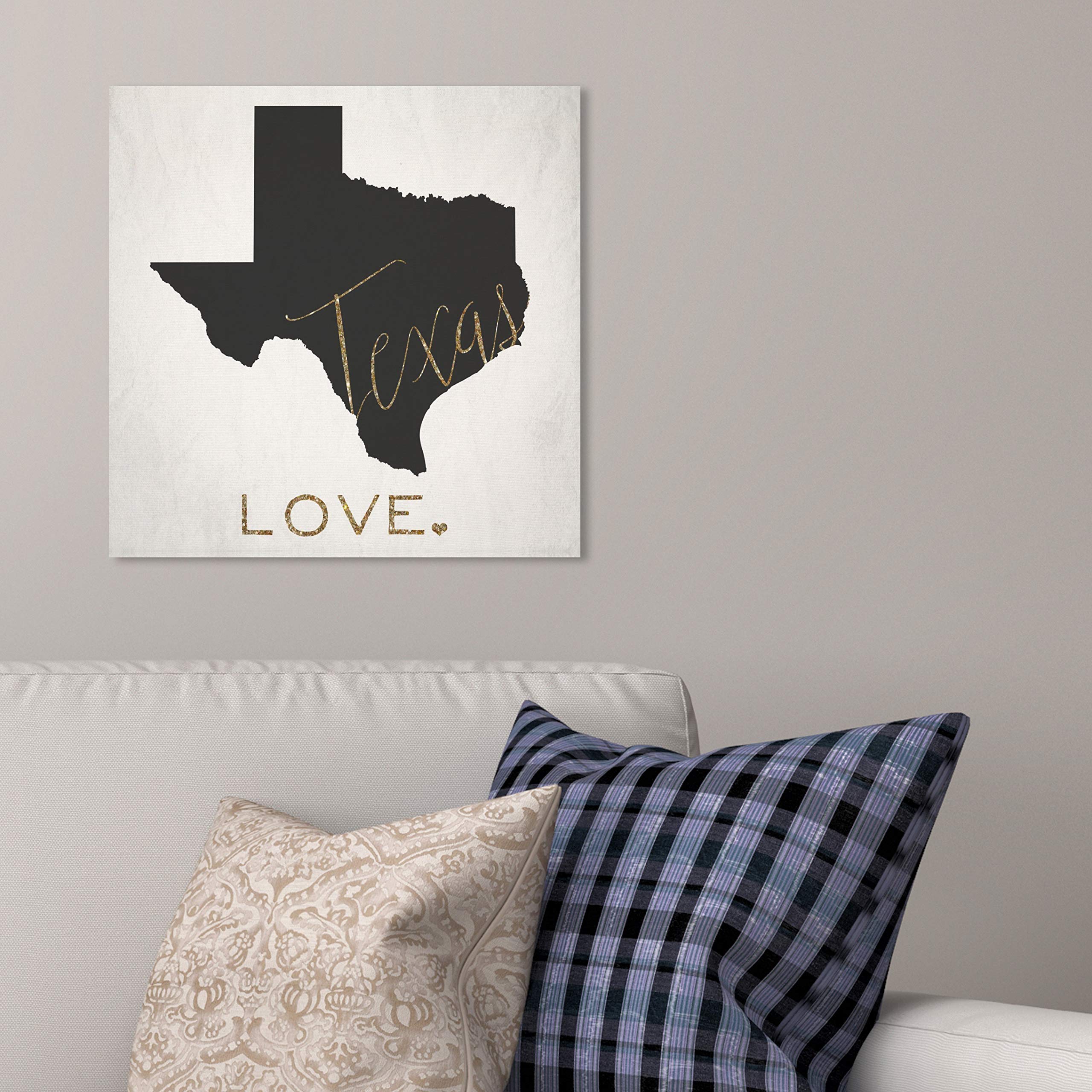 Texas Love Map Wall Art Canvas Print - 20x20 Inches Black & Gold Home Decor by Oliver Gal Artist Co. | Perfect for Living Room, Bedroom & Office Wall Decoration